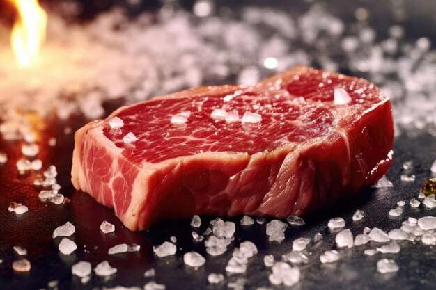 Carne japonesa em exibição closeup de bife Wagyu seco e grelhado em uma tábua de madeira rústica