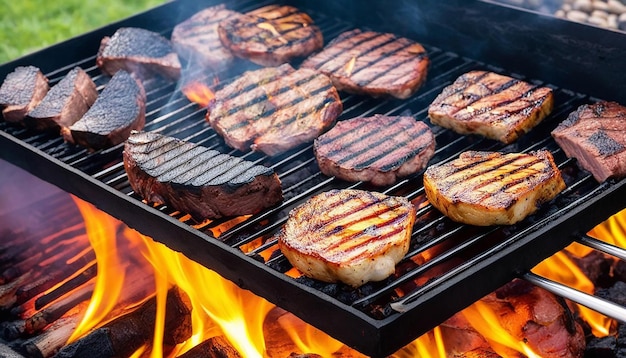 Carne a la parrilla barbacoa comida gourmet quema de carbón una alimentación saludable