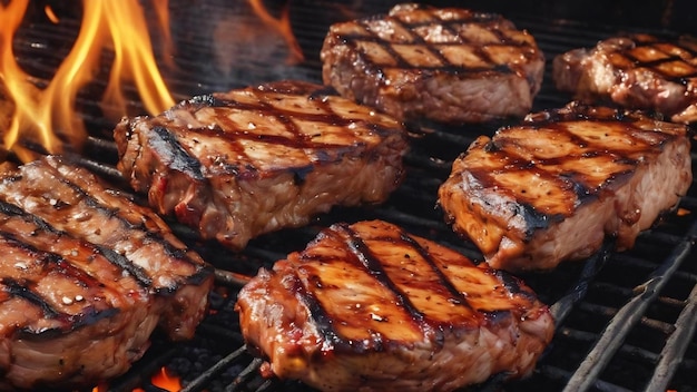 Foto carne a la parrilla en la barbacoa