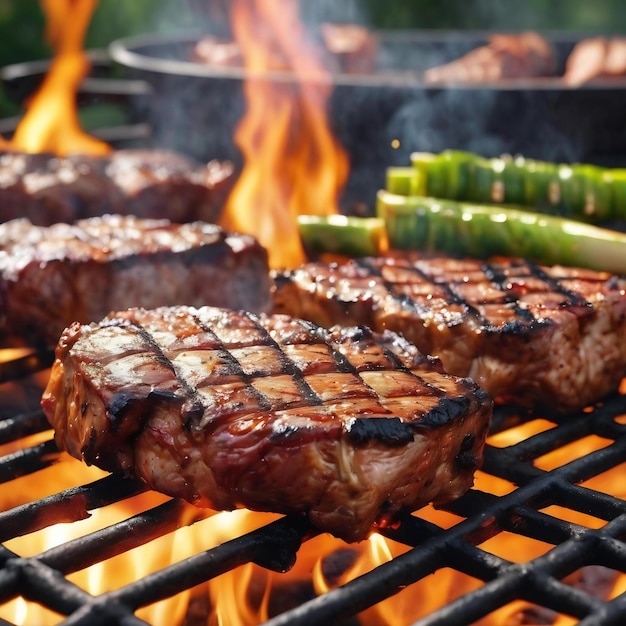 Carne a la parrilla en la barbacoa