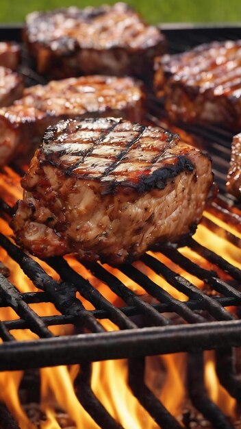 Foto carne a la parrilla en la barbacoa