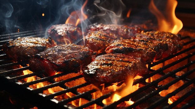 Carne a la parrilla cocida en las llamas