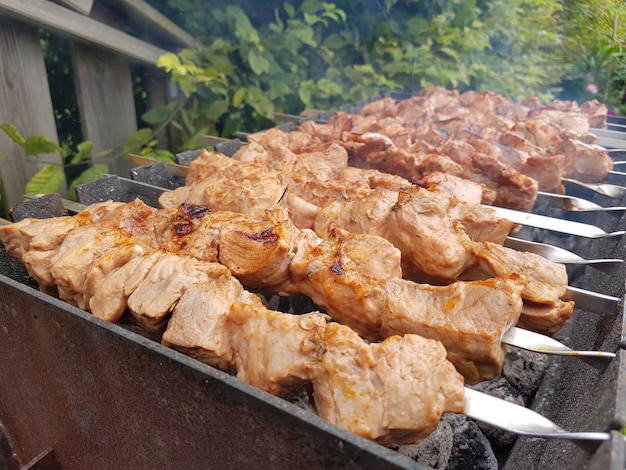 Foto la carne está a la parrilla schaschlik