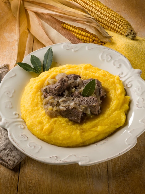 Carne picada con cebolla y papilla