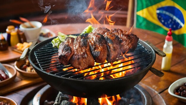 Foto carne picanha en el fuego brasil