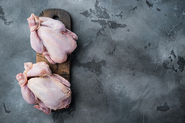 Carne de pollo entera sin cocer orgánica cruda, en gris