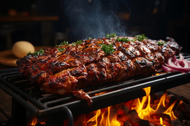 Carne de pollo a la parrilla en rotisserie utilizada en la comida tradicional turca de la calle Doner Kebab Shawarma o Gyros en otras culturas en Estambul Turquía IA generativa