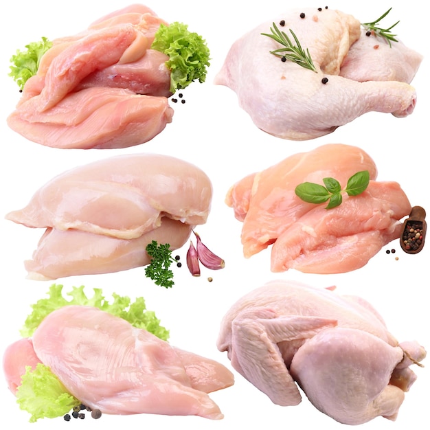 Carne de pollo sobre fondo blanco aislado