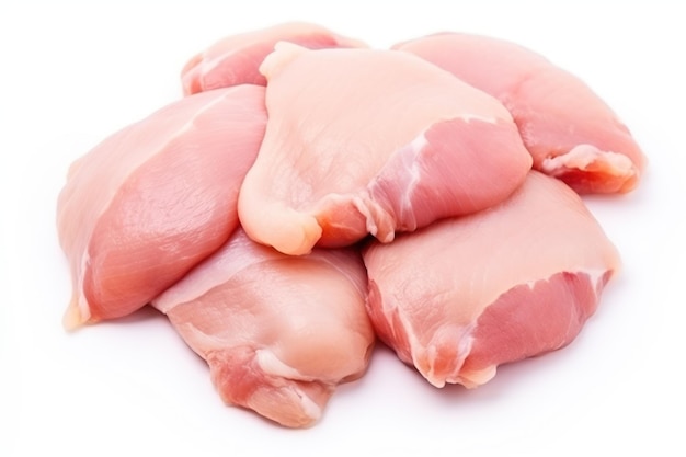 Foto carne de pollo sobre un fondo blanco.