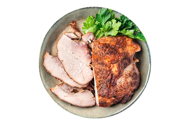 Carne porco assado caseiro fresco presunto prato refeição saudável comida dieta lanche na mesa espaço de cópia comida