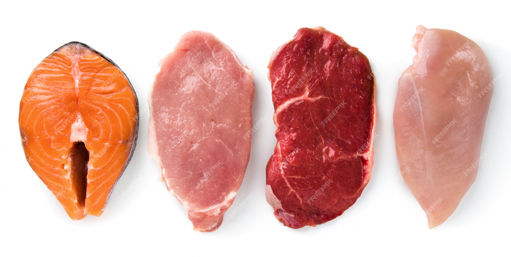 Malversar no se dio cuenta esta Carne de res, cerdo, pollo, pescado aislado | Foto Premium