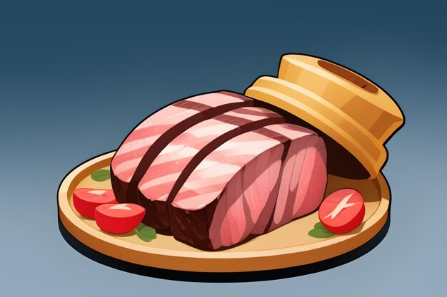 Carne de res comida occidental icono de interfaz de usuario diseño de accesorios de juego estilo de bistec gourmet elemento de representación de dibujos animados 3D c4d