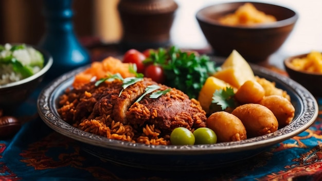 Carne de res estofada con patatas, cebollas y hierbas según la receta uzbeka