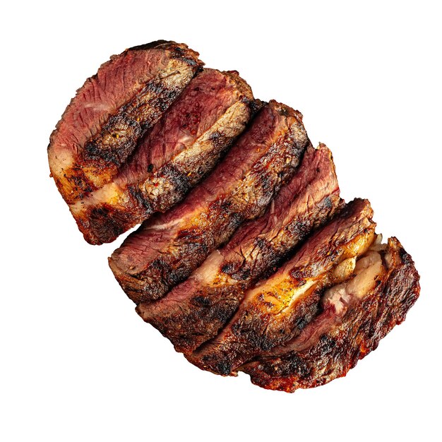 Carne de res de mármol aislada a la parrilla y en rodajas