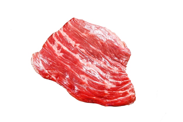 Carne de res de mármol fresca aislada sobre un fondo blanco Vista superior