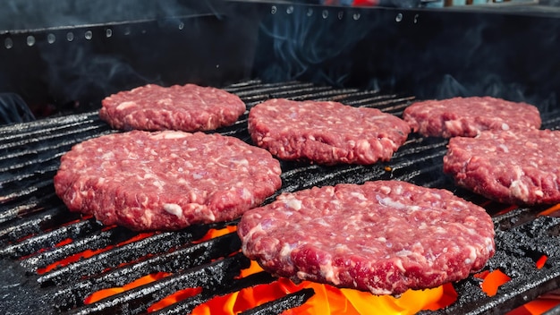 Carne de res en la parrilla de la llama de la barbacoa