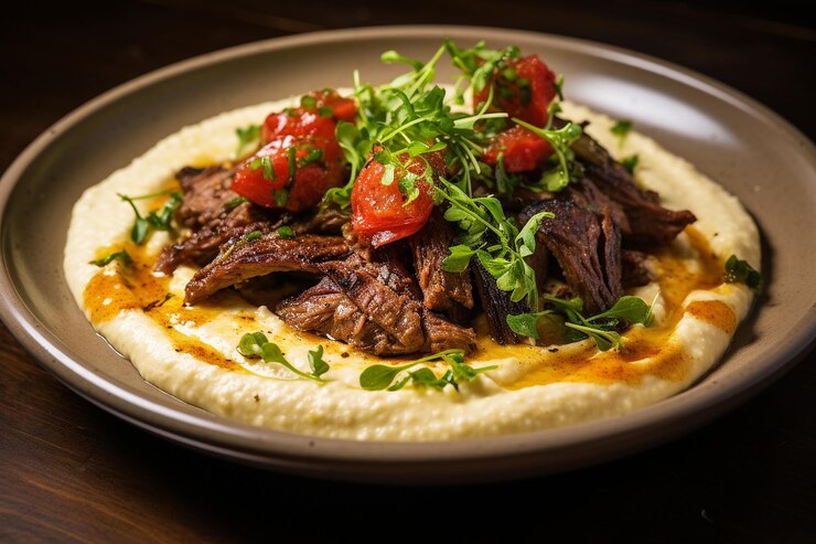 Foto carne de res shawarma con polenta cremosa