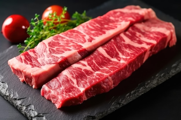 Carne de res Wagyu japonesa cruda a5 Hay grasa entre la carne creada con la tecnología Generate Ai