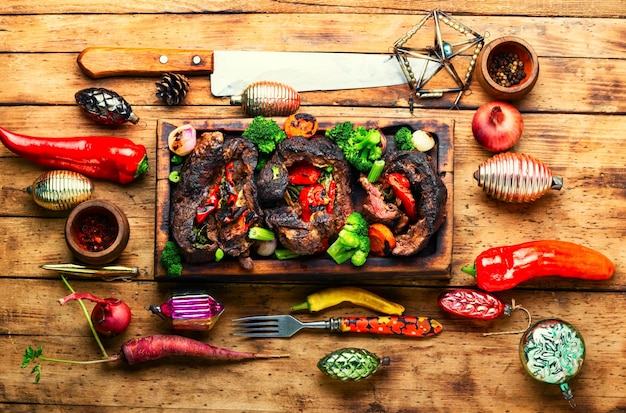 Carne de vacuno, mesa navideña rural