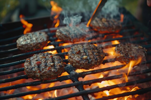 carne vegana para hambúrgueres cozinhando no churrasco