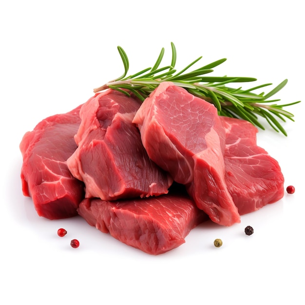 Carne de venado fresca y cruda aislada sobre un fondo blanco