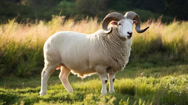 El carnero merino de Arles está de pie.