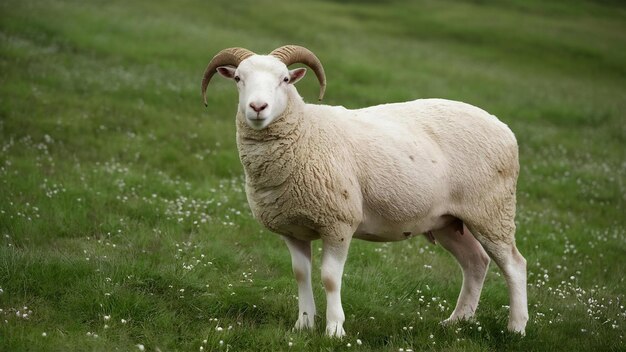 El carnero merino de Arles está de pie.