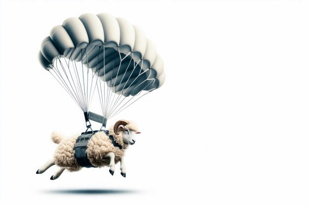 Un carnero con un paracaídas en vuelo Espacio para texto