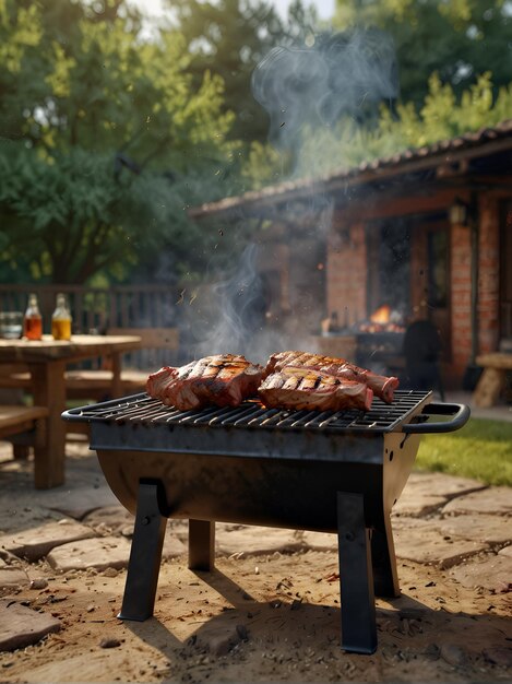 Carnes cozidas ao estilo americano ao ar livre