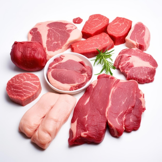 carnes frescas sobre un fondo blanco