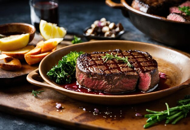 Foto carnes de res con espárragos y vinagre balsámico