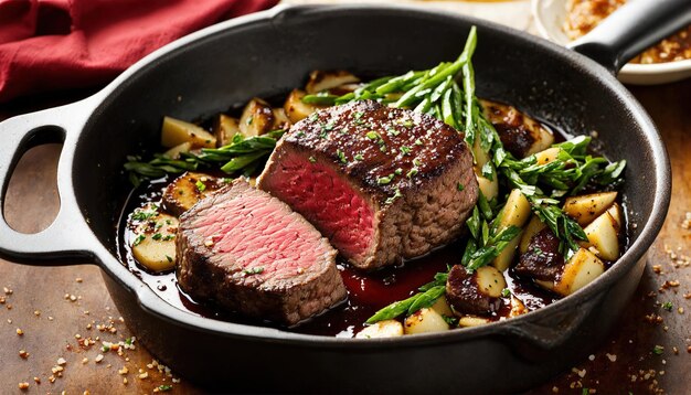 Carnes de res con espárragos y vinagre balsámico