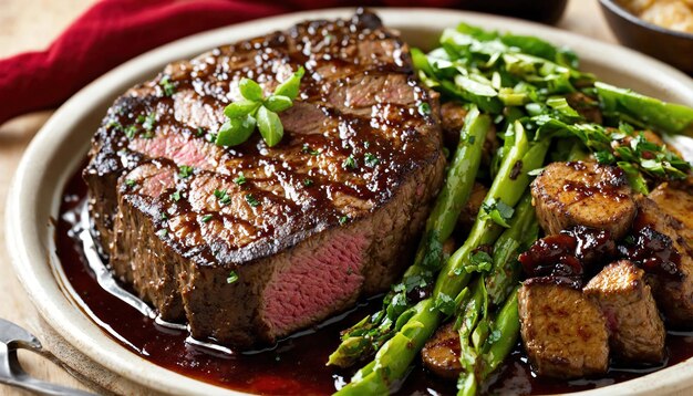 Carnes de res con espárragos y vinagre balsámico