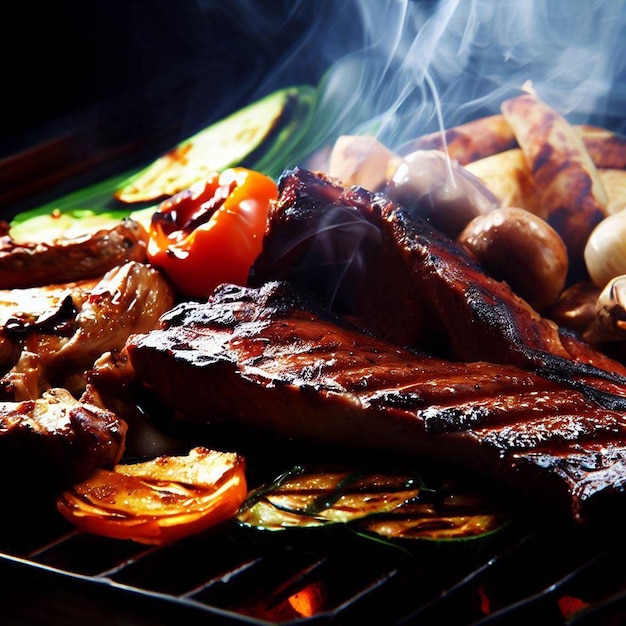 Carnes y verduras a la brasa.