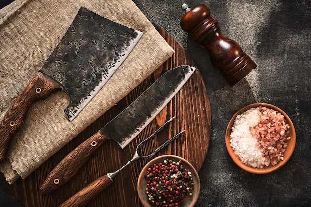 Carniceros con estilo Set cuchillo y tenedor de cuchilla Vista superior