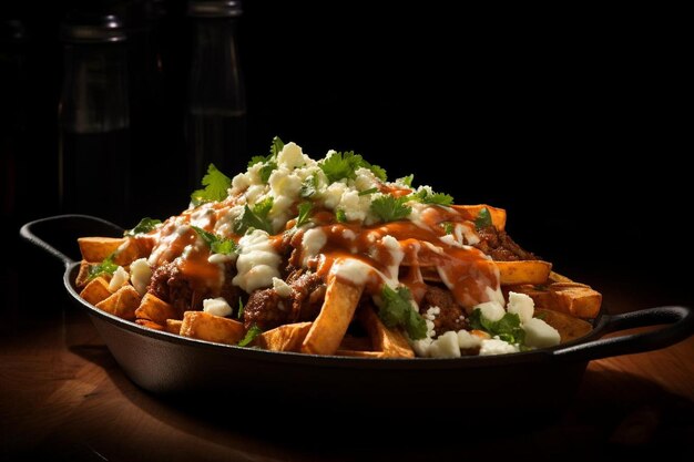 Foto carnitas poutine con cuajada de queso tasty carnitas fotografía de comida