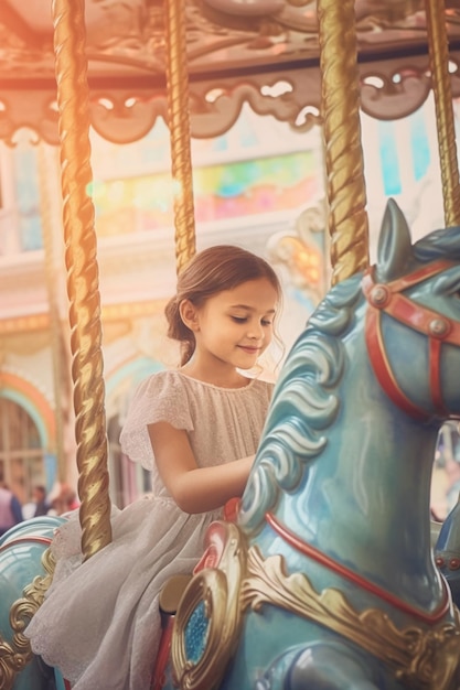 Foto carousel joy whimsical adventures of a little girl on a merrygoround