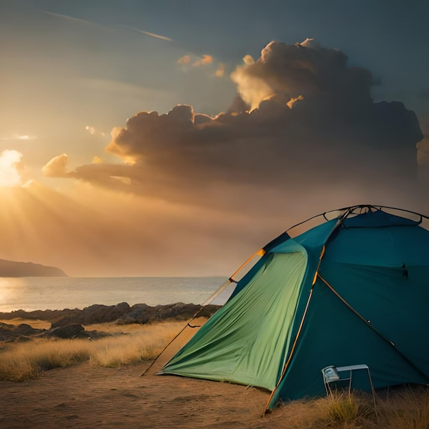 Carpa de acompañamiento en un entorno rústico Concepto de sendero todoterreno