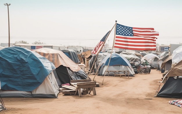 Una carpa con la bandera americana en ella