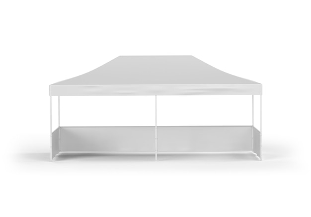 Carpa blanca con techo de pico y paredes laterales parciales para eventos al aire libre