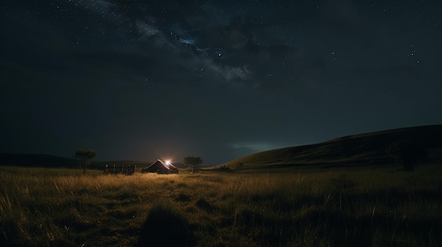 Una carpa en un campo bajo un cielo estrellado