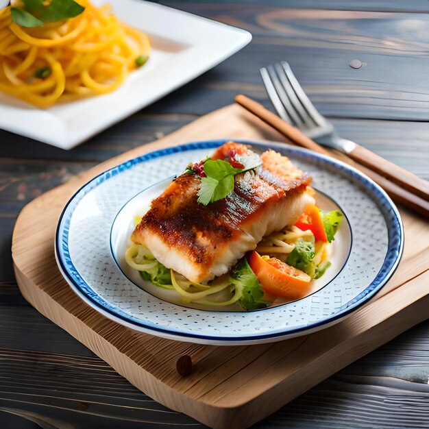 carpa de peixe frita e salada de vegetais frescos na mesa