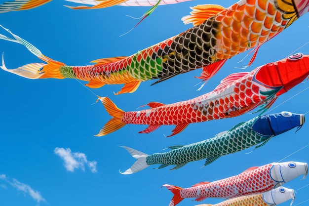 Foto la carpa koinobori de colores brillantes es el símbolo del día de los niños de japón