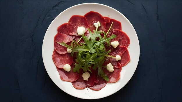 Carpaccio de carne con parmesán y rúcula