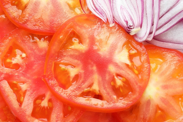 Carpaccio de tomate em todo o fundo, close-up