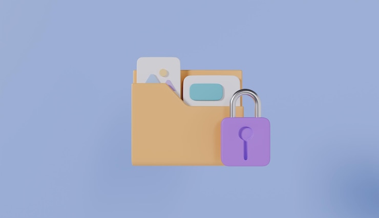 Foto carpeta amarilla con bloqueo concepto de seguridad de carpeta de documentos privados o de seguridad de datos