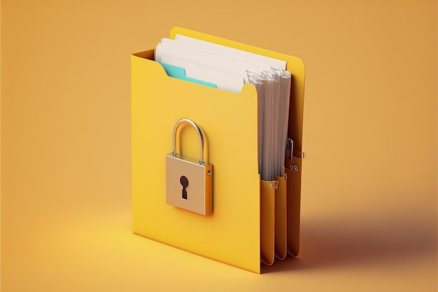 Carpeta de archivos con concepto de seguridad de archivos de carpeta de documentos de candado IA generativa