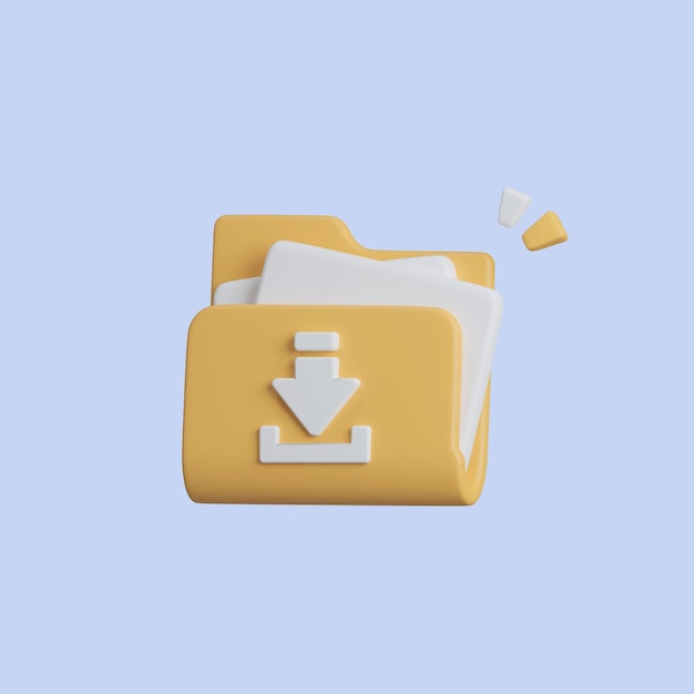 Carpeta de descarga de archivos documento papel signo o símbolo icono 3d renderizar ilustración