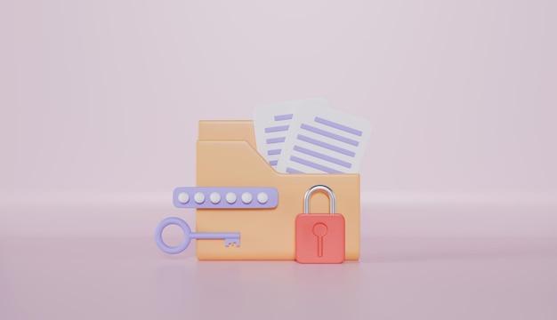 Carpeta con llave de candado y contraseña carpeta privada seguro almacenamiento de datos de información confidencial