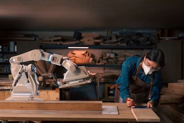 Foto carpinteiro utilizando ferramentas de ia em suas tarefas diárias